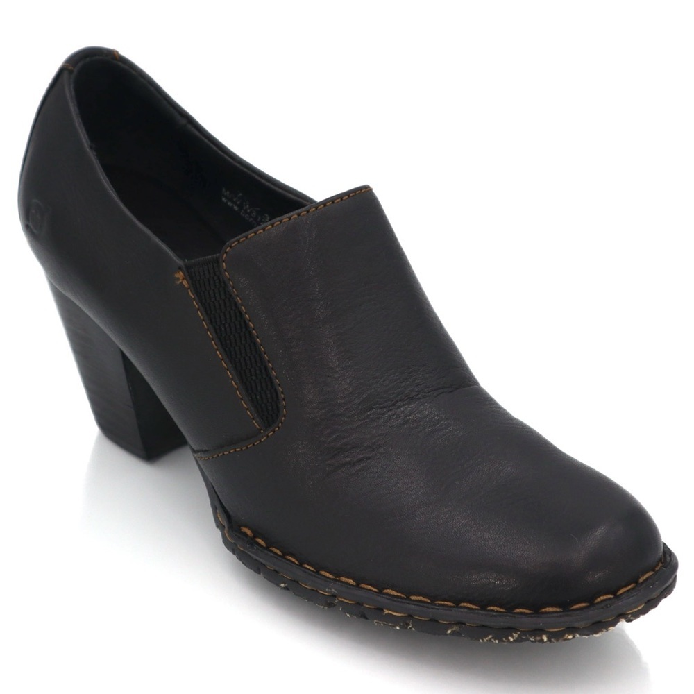 BORN Womens Black Leather Pumps Loafers Comfort Shoes Womens Sz 7.5 Block Heel
